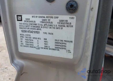 2004 Chevrolet Silverado 1500 Z71 from USA, damaged, VIN 1GCEK14T34Z197631